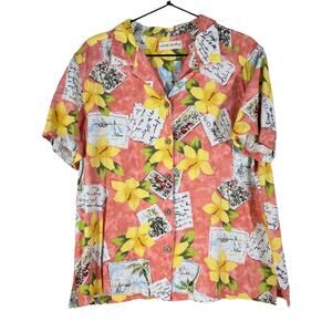 Marsh Landing Mens Hawaiian Shirt Multicolor Floral Short Sleeve XL